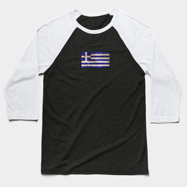 Vintage Aged and Scratched Greek Flag Baseball T-Shirt by jeffbartels
